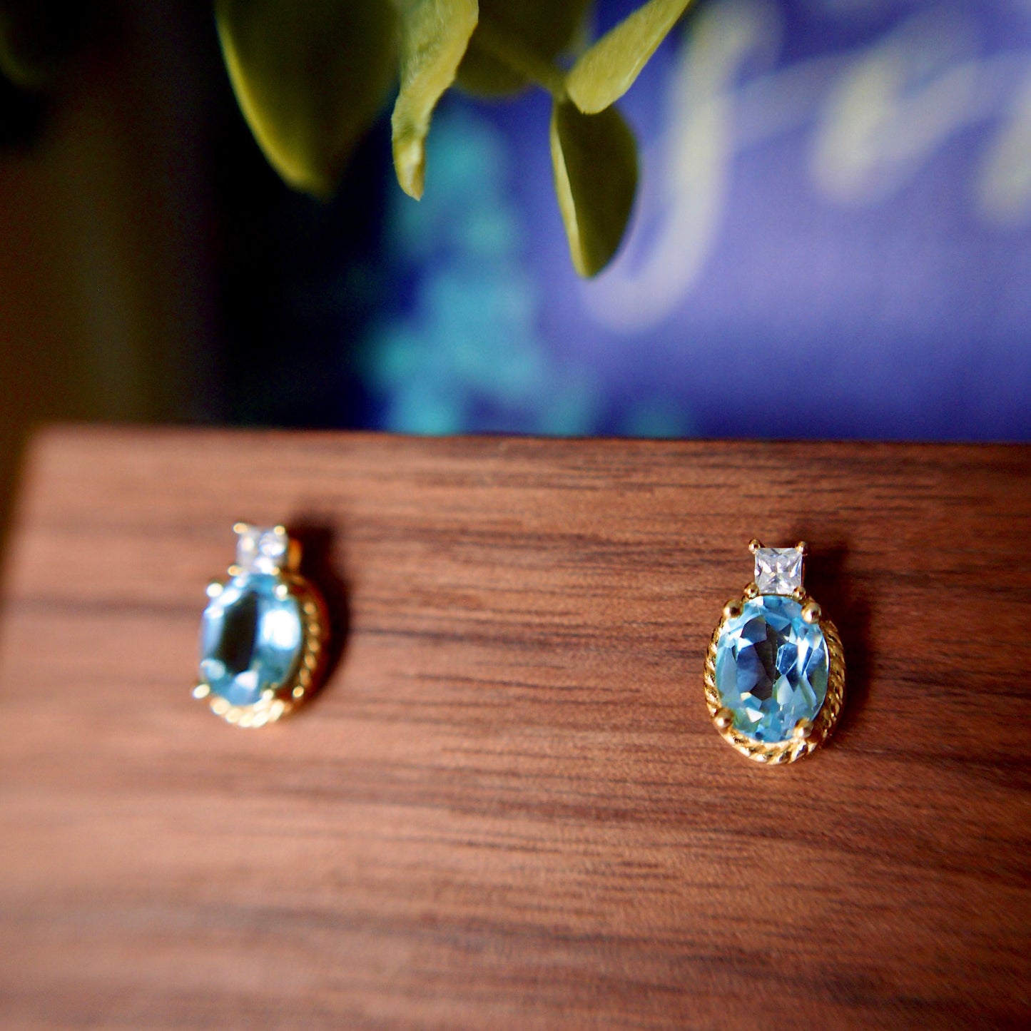 Blue Topaz Earrings // Cubic Zirconia // 18K Yellow Gold Plated Over Silver