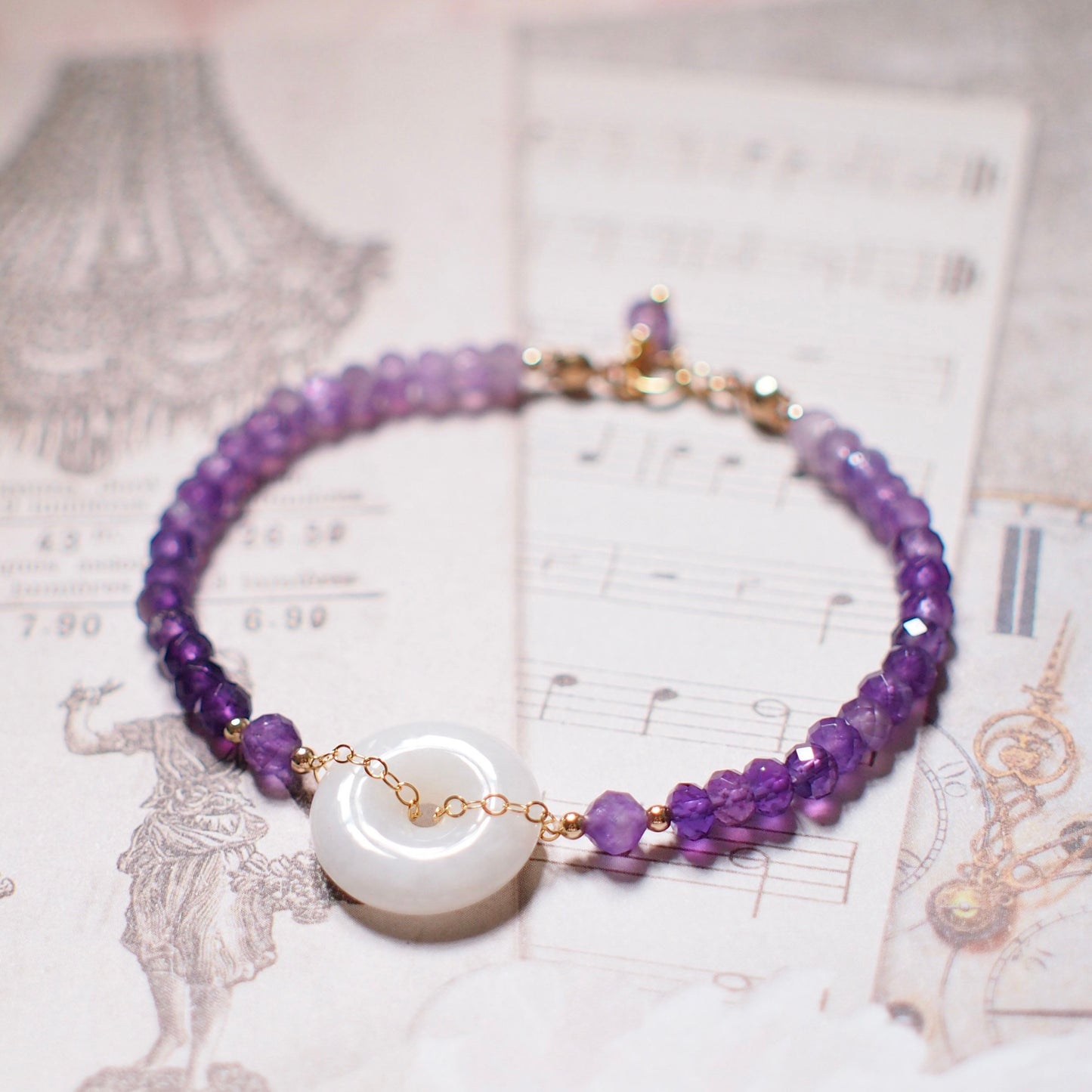 Type A Burmese White Jade Donut Bracelet // Regal & Elegant // 14K Gold-filled