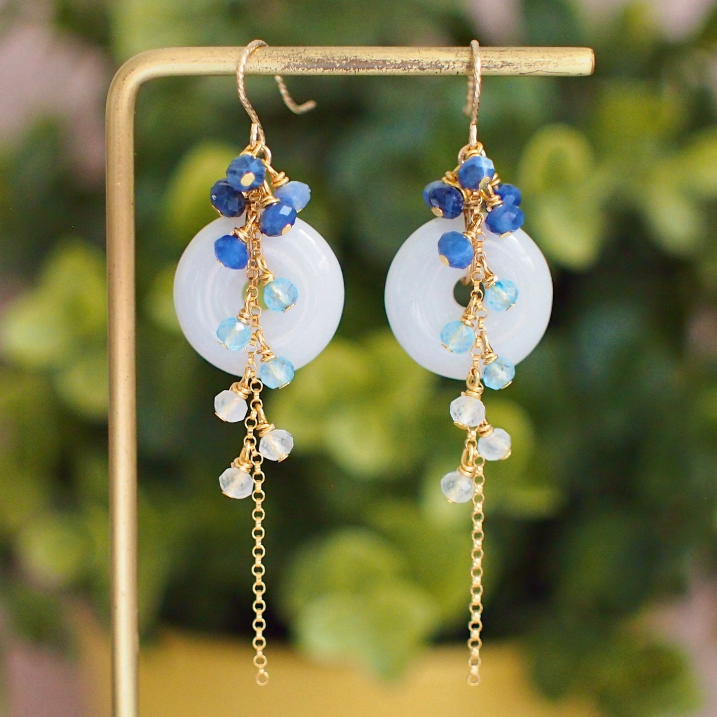 Type A Burmese White Jade Donut Earrings // Long Cascading Gems // Blue Ombre // 14K Gold-filled // Unconventional & Stylish