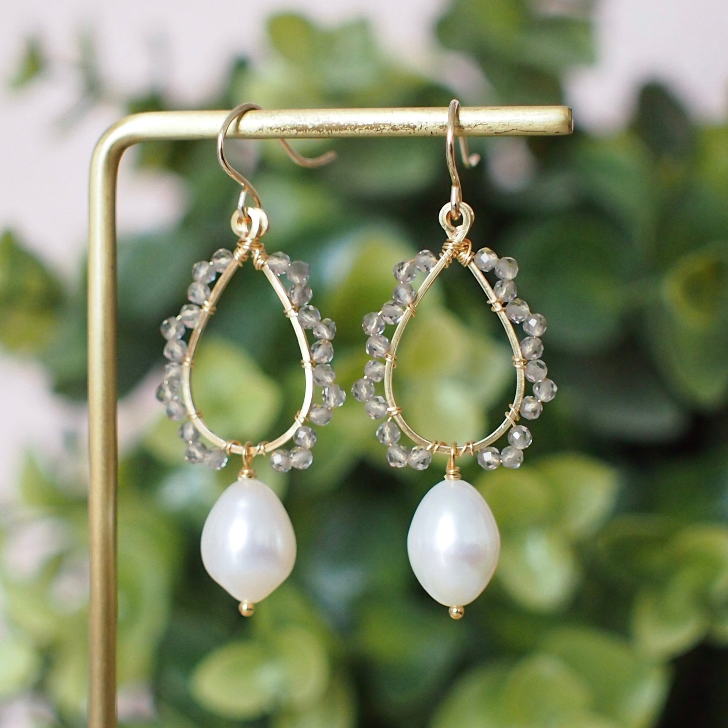 Teardrop Pearls x Smokey Quartz Earrings // 14K Gold-filled // Wire-wrapped // Understated & Graceful