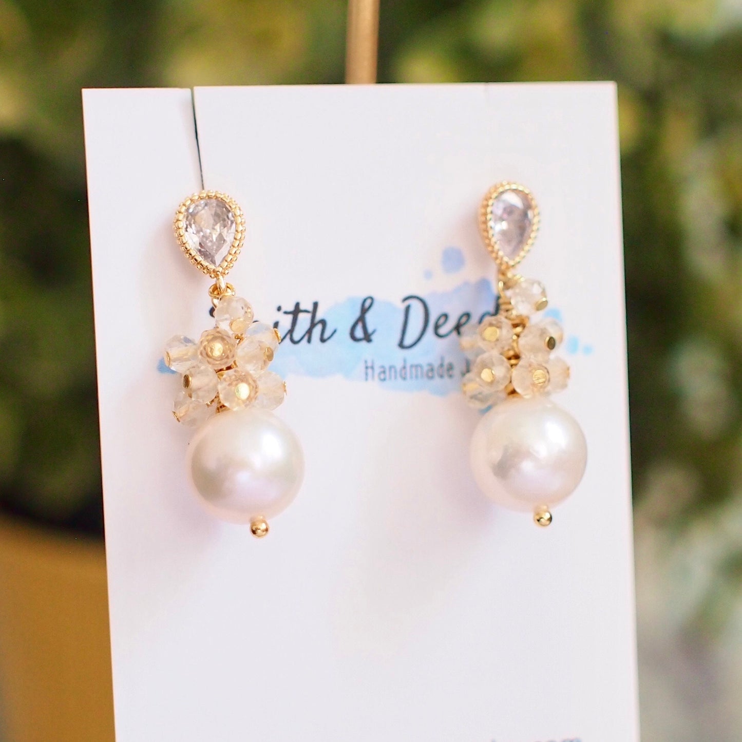 Fresh Water Pearl Earrings // Gem Cluster // Citrine Quartz // 14K Gold-filled