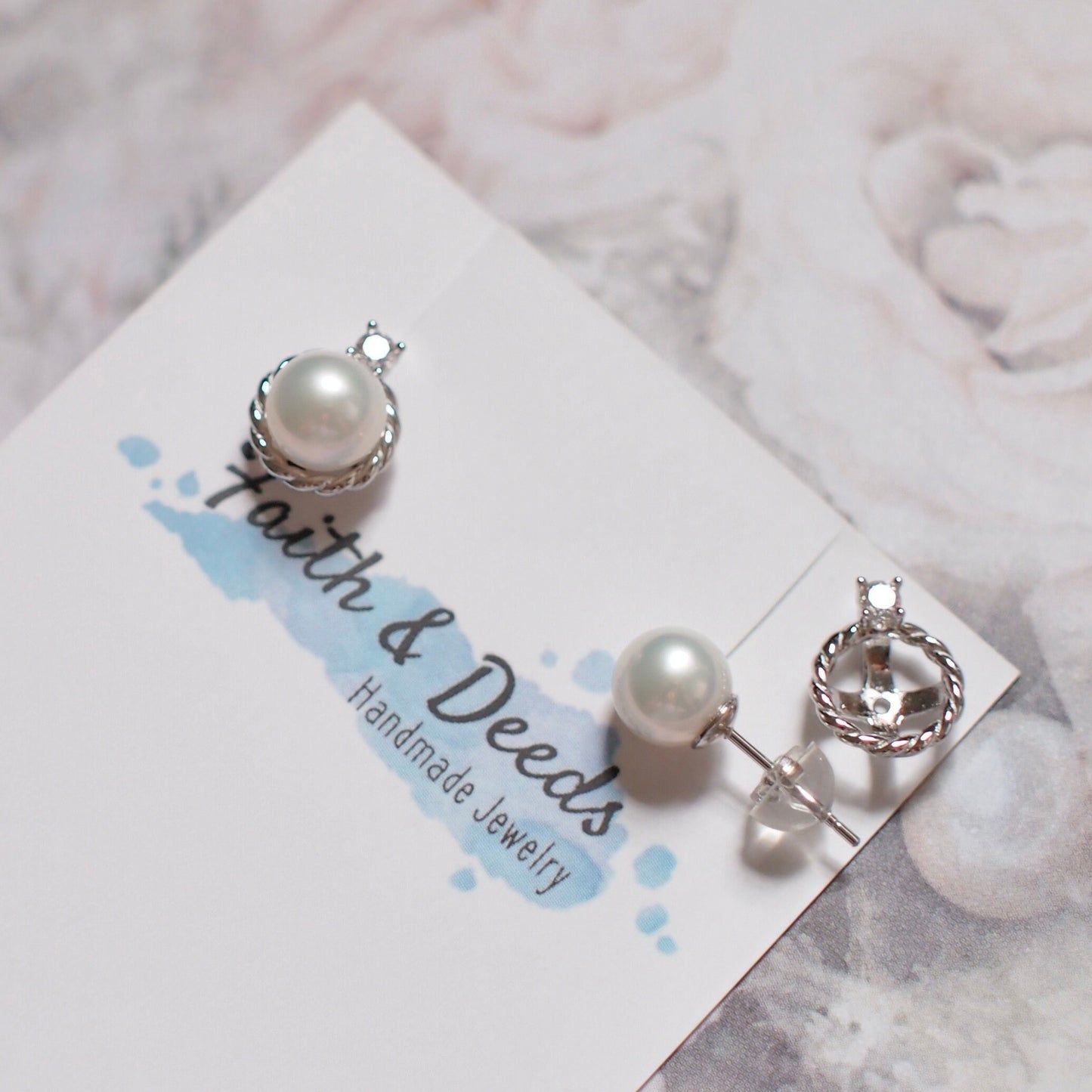 Fresh Water Pearls Studs // 7mm // Detachable Frames // 18K White Gold Plated over Sterling Silver
