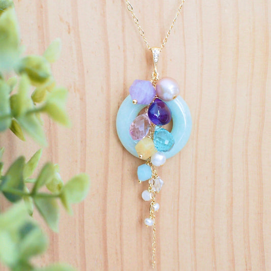 Type A Burmese Jade Ring Pendant // Long Statement Necklace // Modern & Stylish // 14K Gold-filled