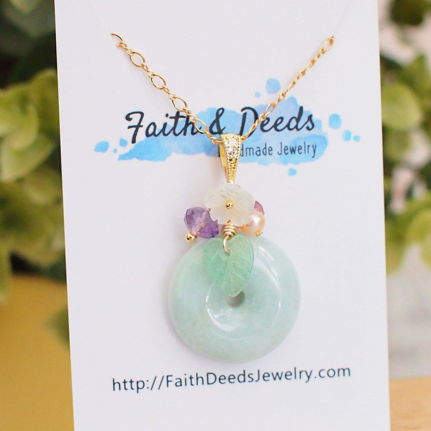 Type A Burmese Jade Donut Pendant // Long Statement Necklace // Lovely & Gorgeous // 14K Gold-filled