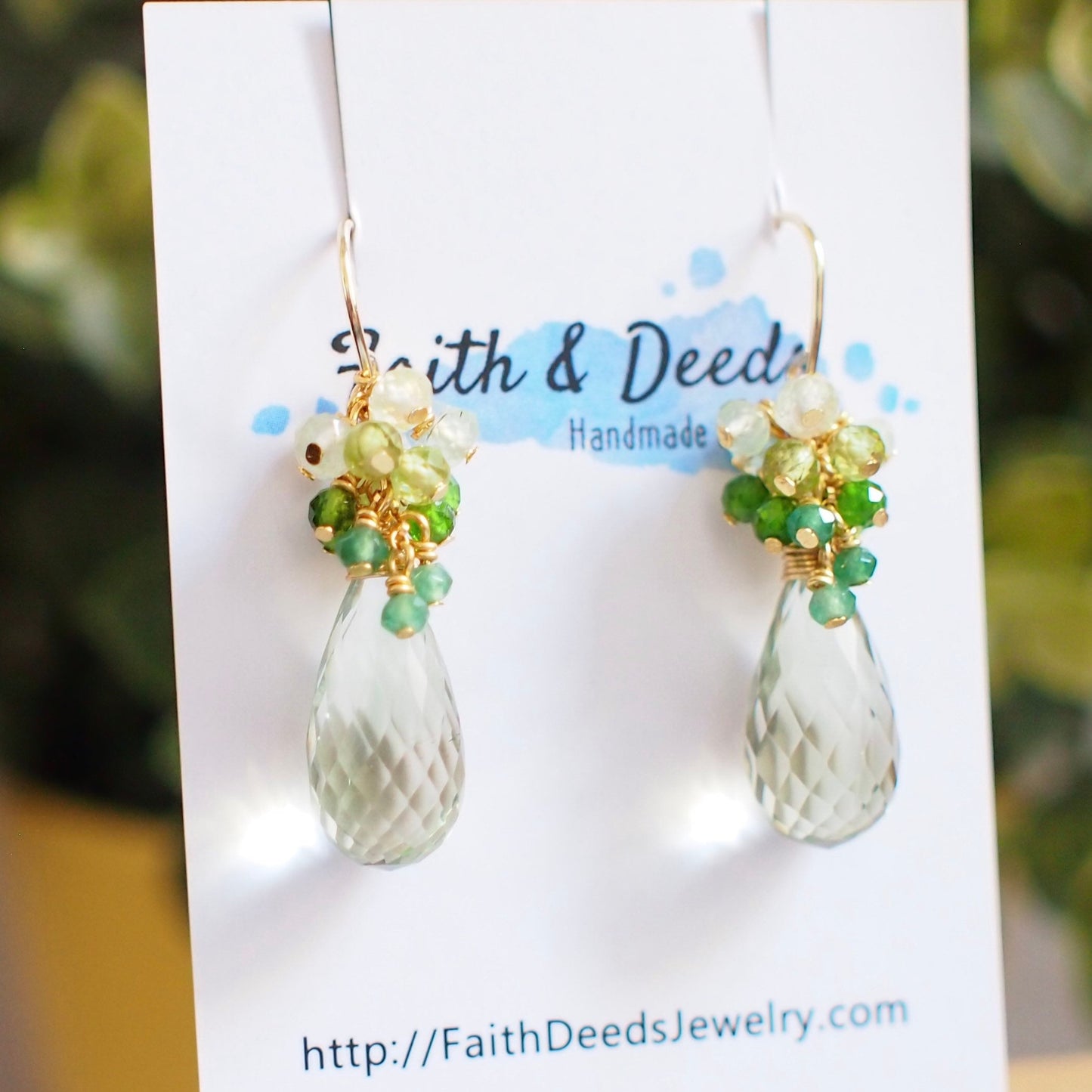 Green Amethyst Earrings // Gem Cluster // 14K Gold-filled // Elegant and Unique