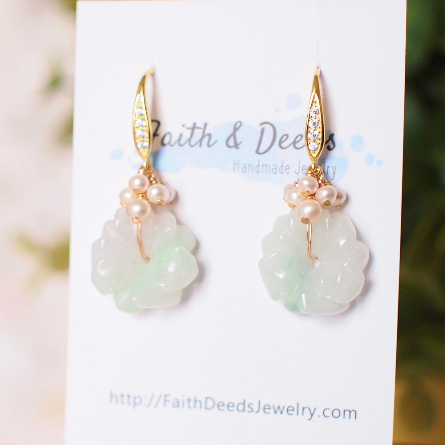 Type A Burmese Carved Jade Flower Earrings // Pearl Cluster // 14K Gold-filled // Lovely & Timeless