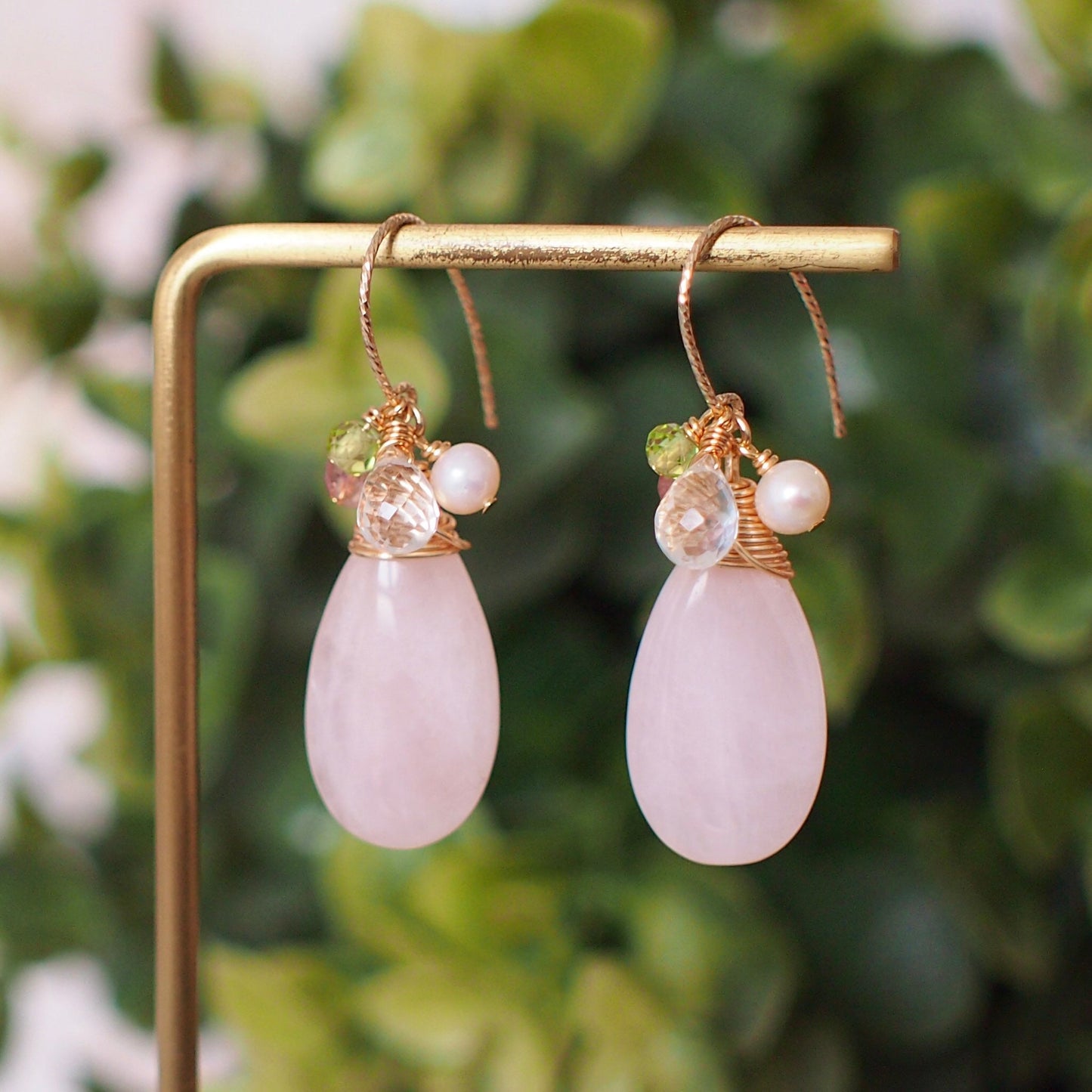 Rose Quartz Earrings // Statement Earrings // 14K Gold-filled // Wire-wrapped // Elegant & Gorgeous