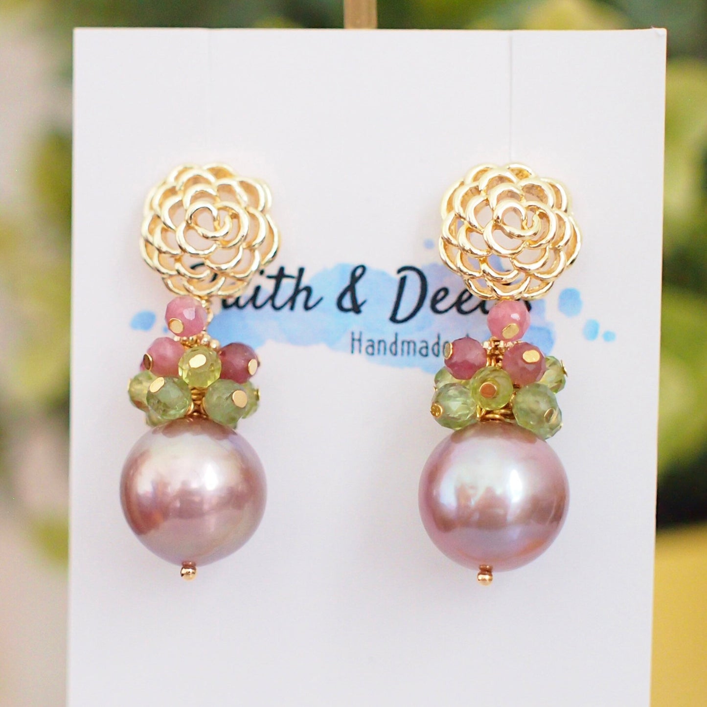 Purple Edison Pearl Earrings // Gem Cluster // Apatite x Period x Pink Tourmaline // 14K Gold-filled // Spring-inspired