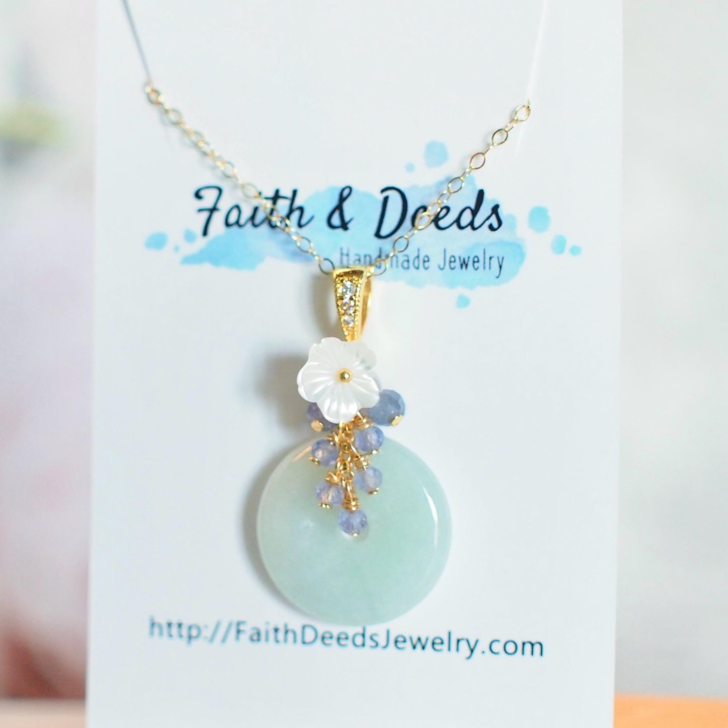 Type A Burmese Jade Donut Pendant // Tanzanite Cluster // 14K Gold-filled