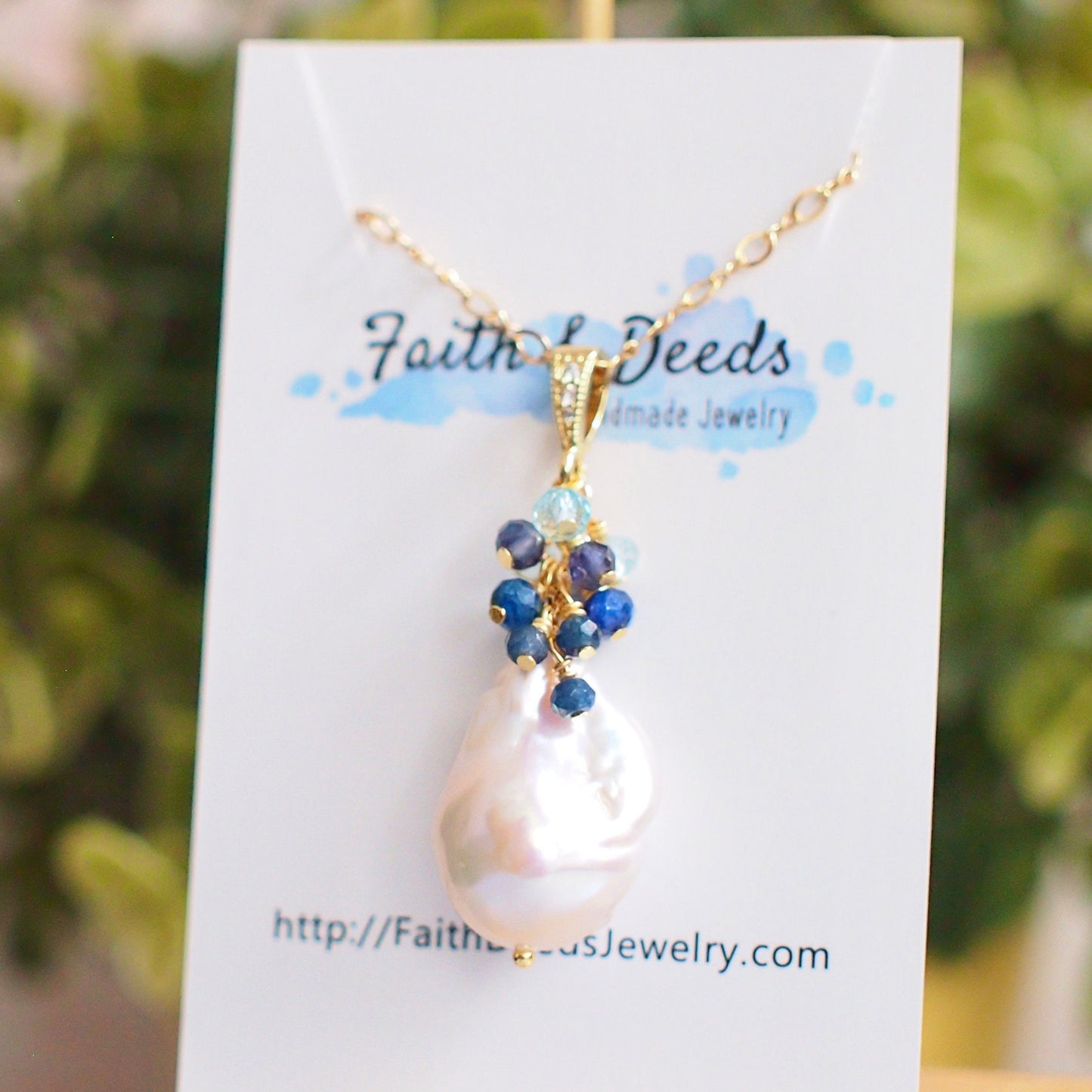 Baroque Pearl x Gem Cluster Pendant // Flameball Pearl // Long Statement Necklace // 14K Gold-filled