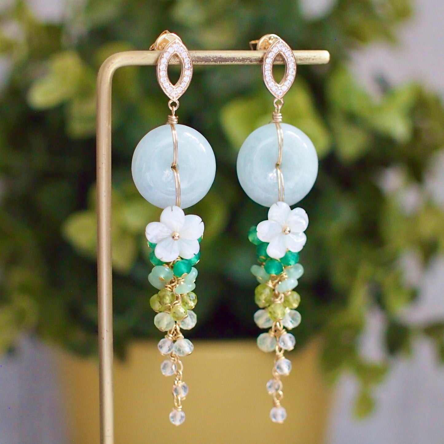 Type A Burmese Jade Donut Earrings // Green Ombre // 14K Gold-filled // Long Dangling Style