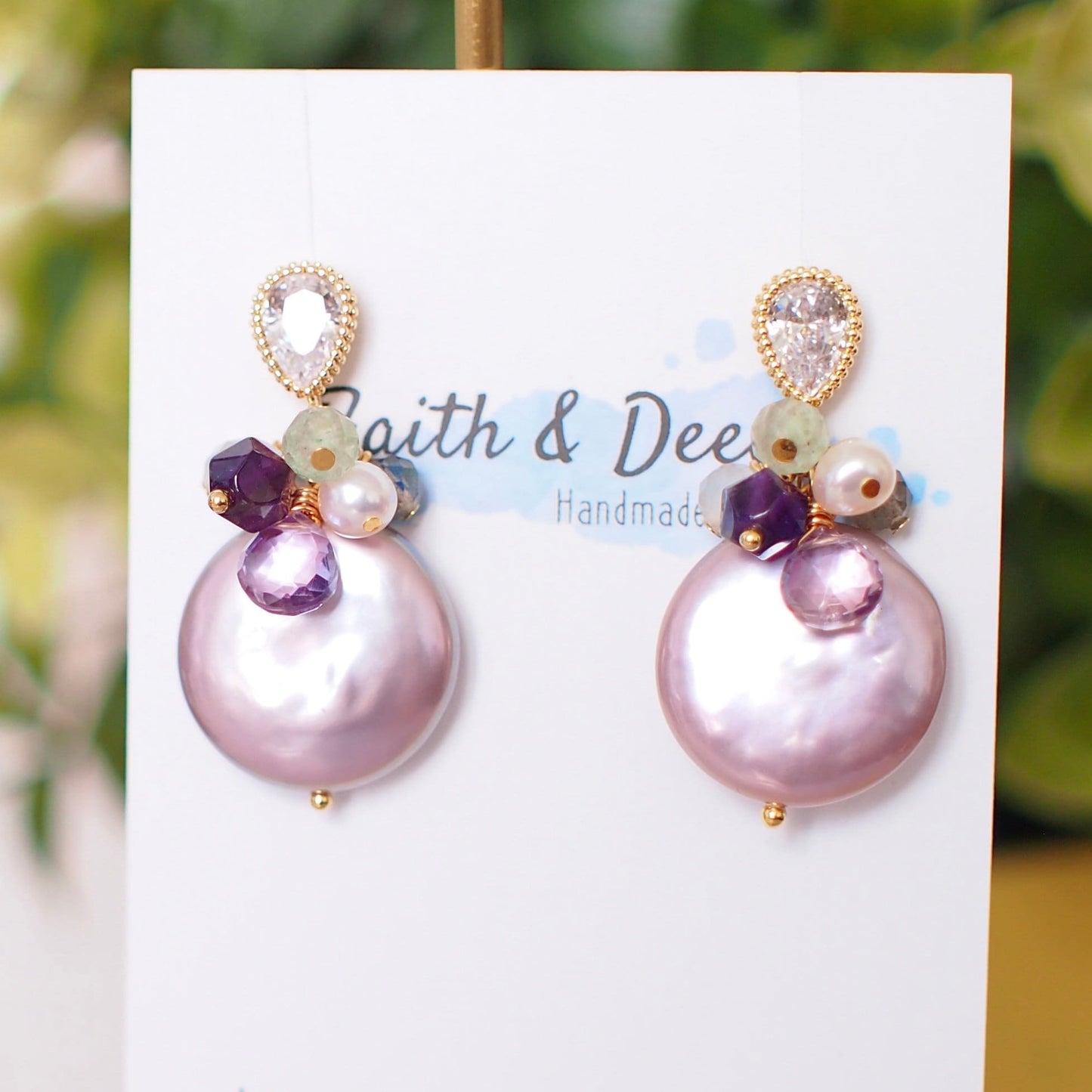 Purple Fresh Water Coin Pearl Earrings // Gem Cluster // 14K Gold-filled // Splendid & Gorgeous