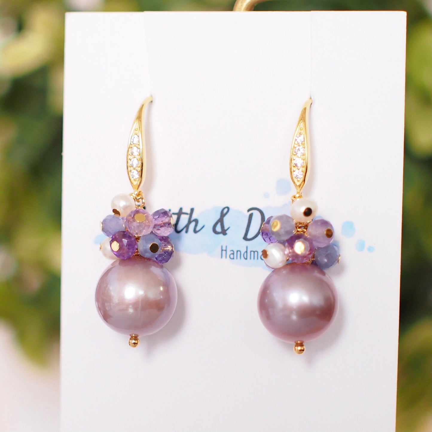 Purple Edison Pearl Earrings // Gem Cluster // Amethyst x Tanzanite x Pearls // 14K Gold-filled // Dreamy and Romantic