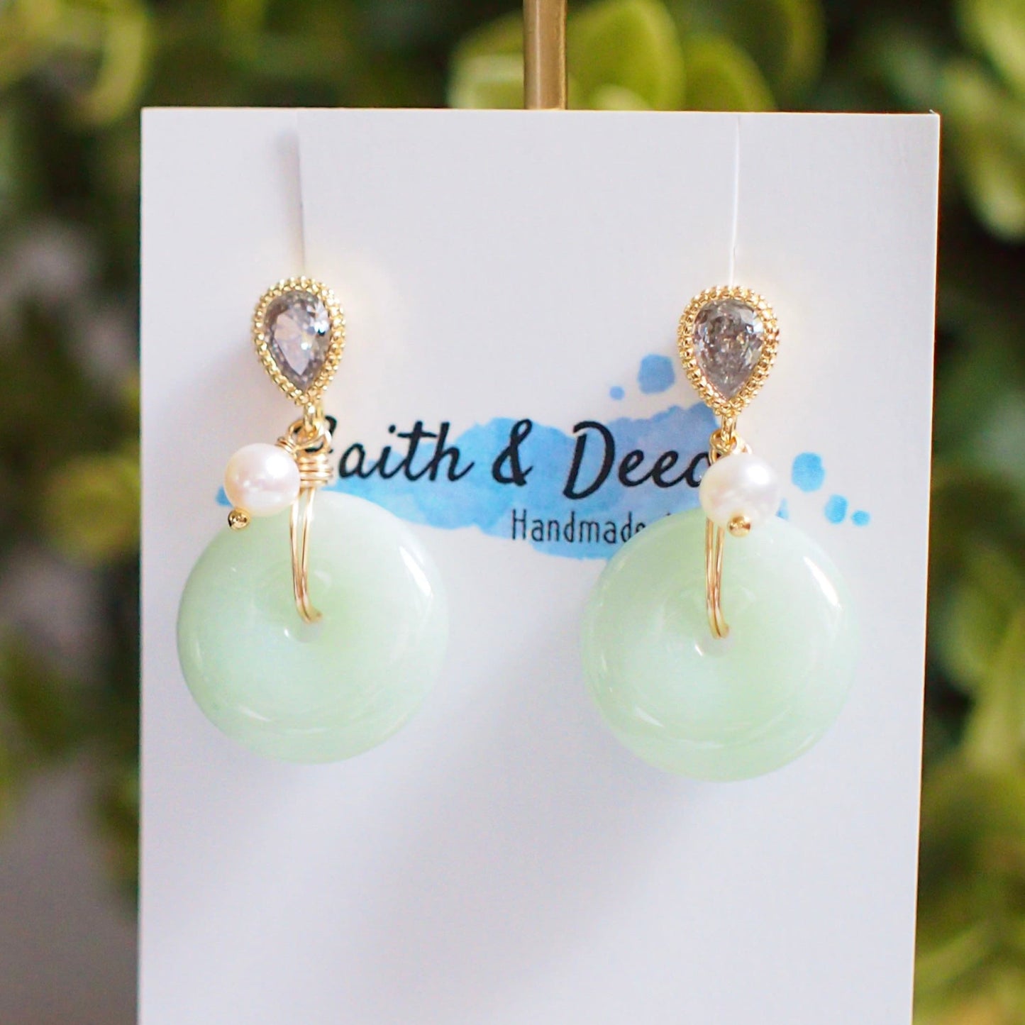 Type A Burmese Jade Donut Earrings // Fresh Water Pearls // 14K Gold-filled // Simple & Elegant