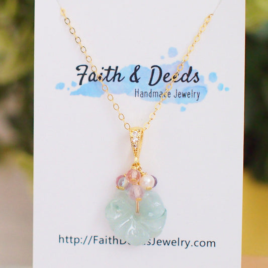 Type A Burmese Jade Flower Pendant // Pastel Colour Theme // 14K Gold-filled // Lovely & Modern