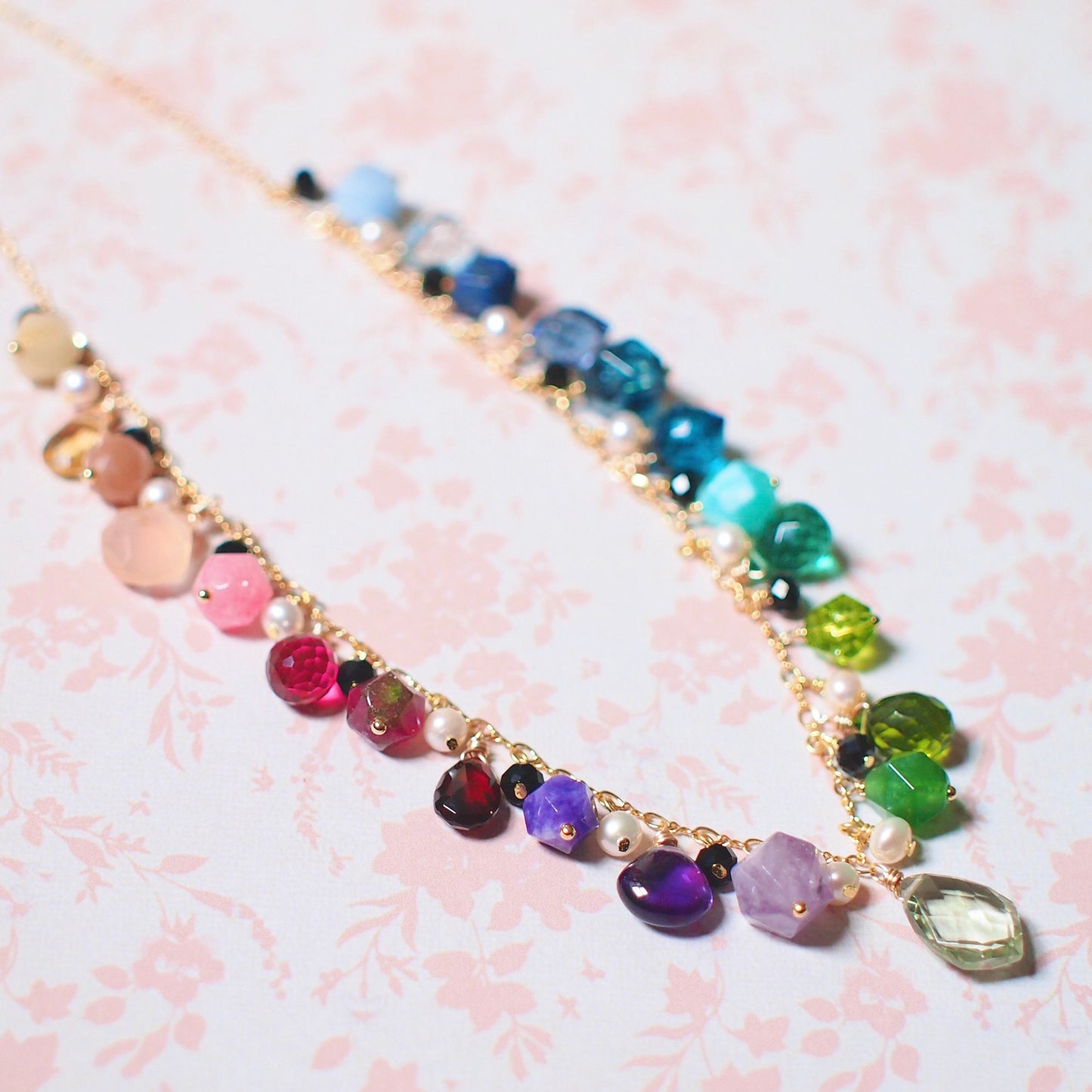 Ombre-style Dangling Stone Necklace // 14K Gold-filled // Fun & Sassy // Rainbow theme