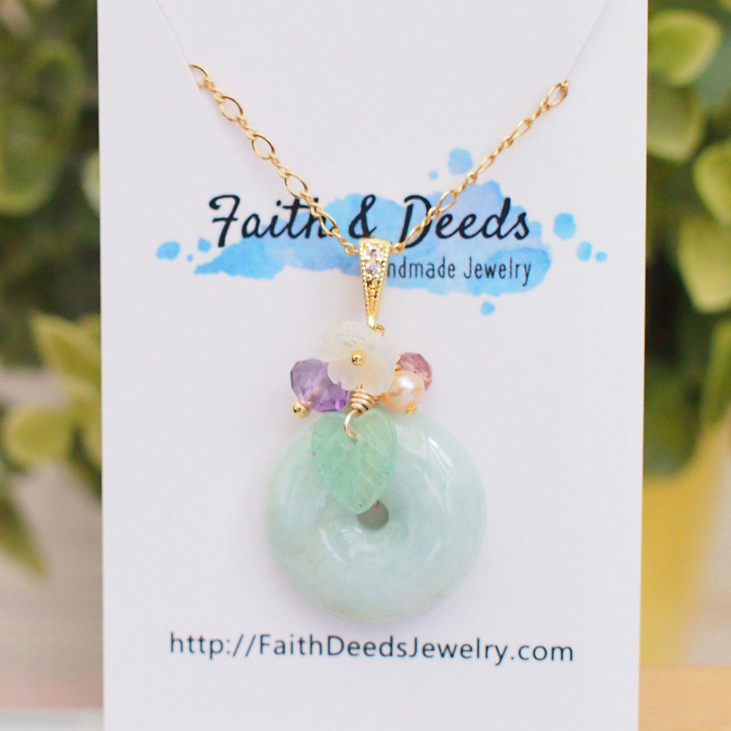 Type A Burmese Jade Donut Pendant // Long Statement Necklace // Lovely & Gorgeous // 14K Gold-filled