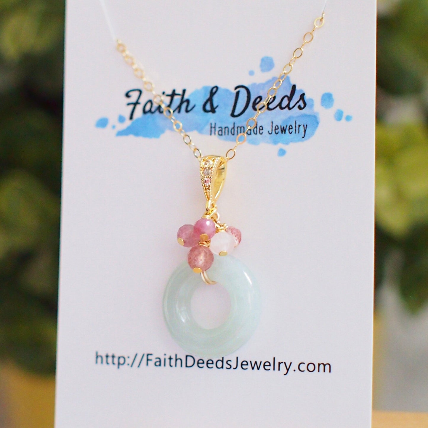 Type A Burmese Green Jade Ring Pendant // Pink Gem Cluster // 14K Gold-filled // Dainty & Sweet