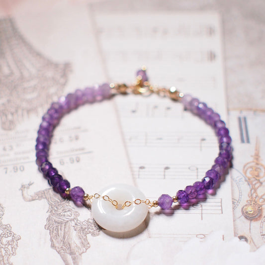 Type A Burmese White Jade Donut Bracelet // Regal & Elegant // 14K Gold-filled