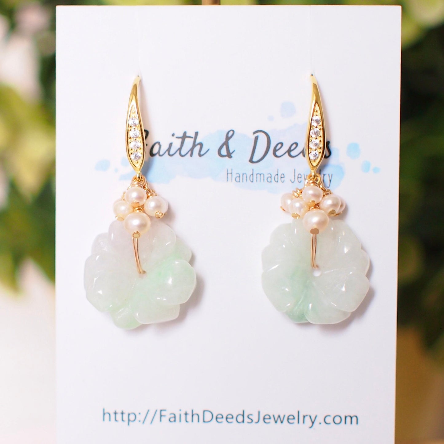 Type A Burmese Carved Jade Flower Earrings // Pearl Cluster // 14K Gold-filled // Lovely & Timeless