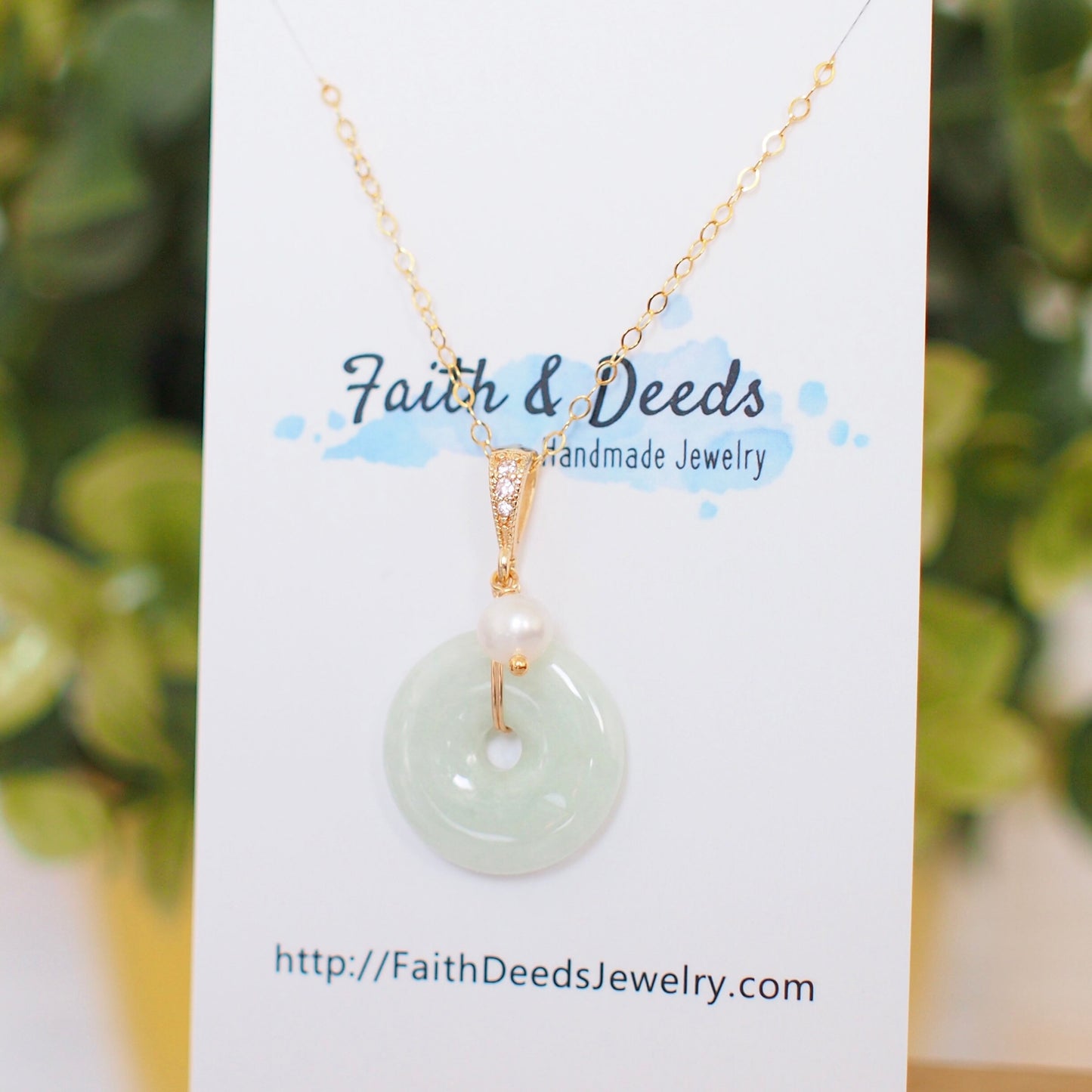 Type A Burmese Jade Donut Pendant // Fresh Water Pearl// 14K Gold-filled // Simple & Graceful