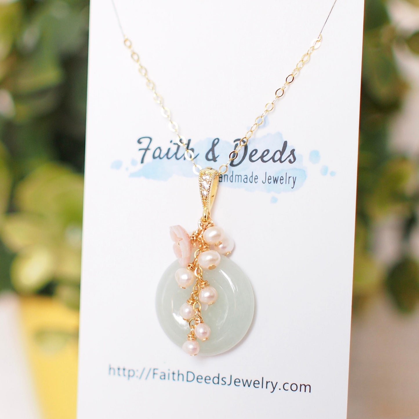 Type A Burmese Jade Donut Pendant // Pearl Cluster // Mother of Pearl Flower // 14K Gold-filled // Romantic & Graceful