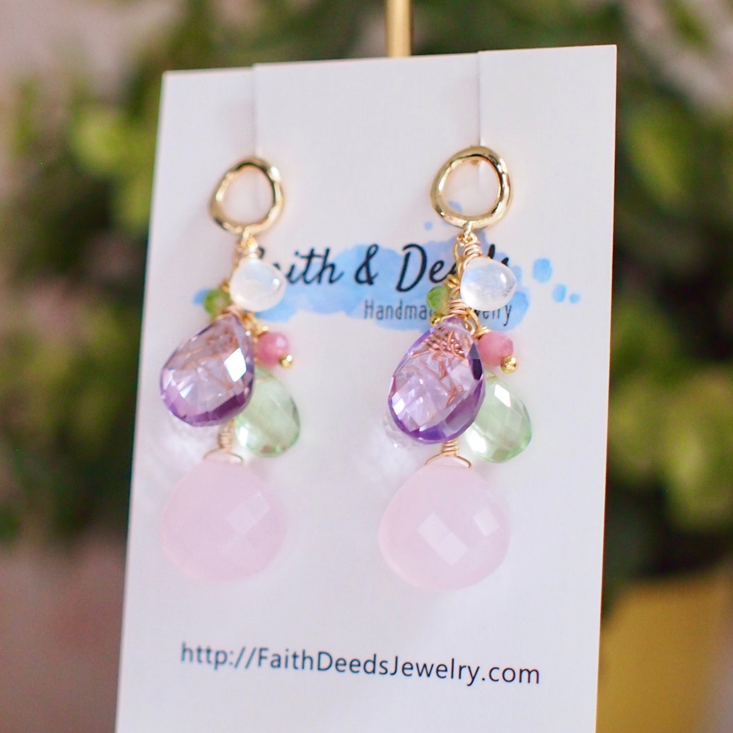 Multi Stones Dangle Earrings // Pink Quartz // Lovely & Feminine // 14K Gold-filled