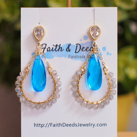 Blue Quartz x Labradorite Earrings // Statement Earrings // Horse Shoe Design // 14K Gold-filled // Stunning & Bold