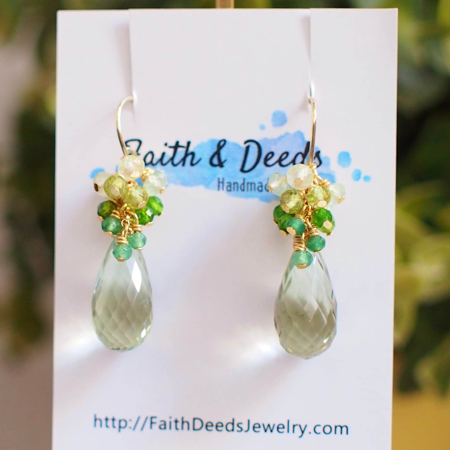 Green Amethyst Earrings // Gem Cluster // 14K Gold-filled // Elegant and Unique
