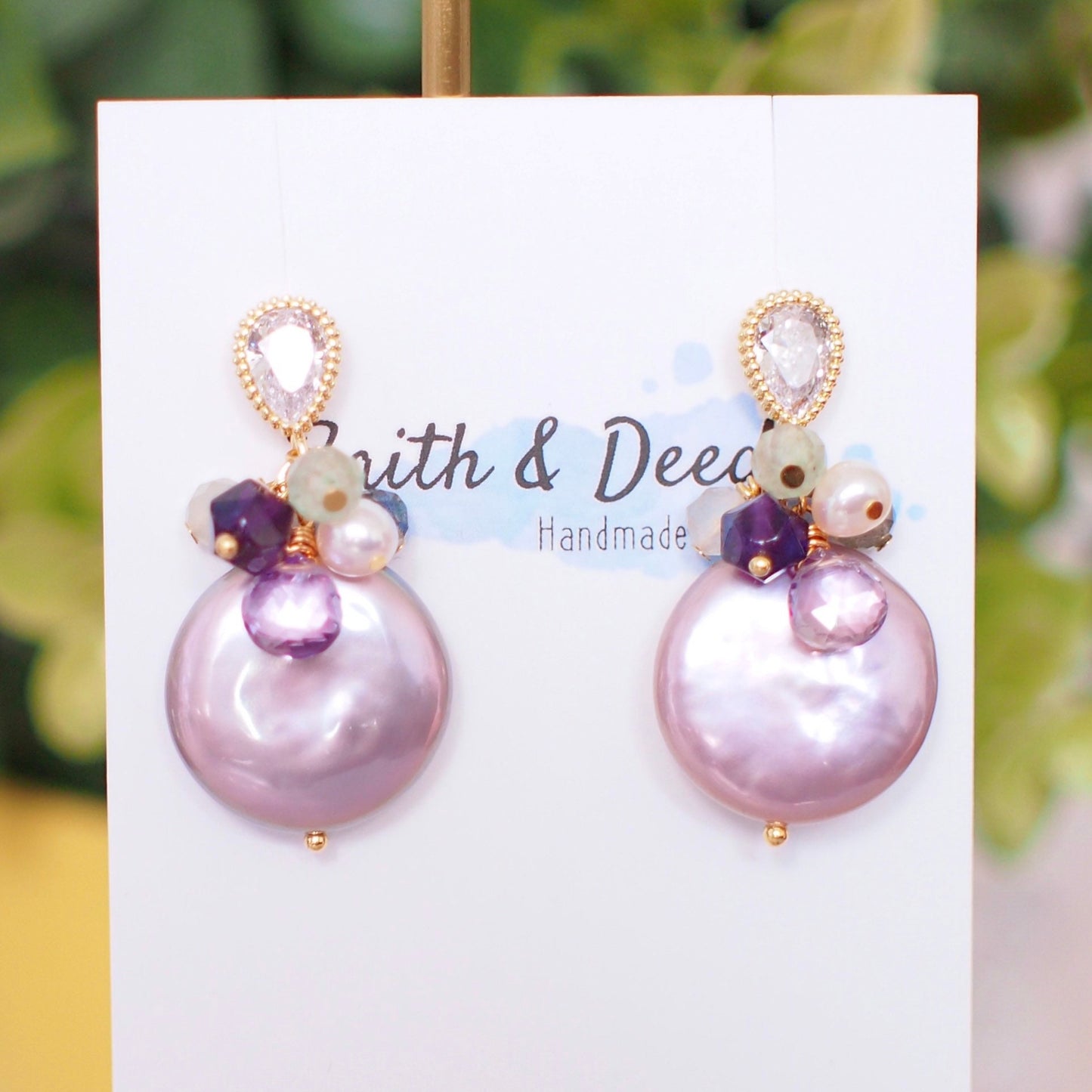 Purple Fresh Water Coin Pearl Earrings // Gem Cluster // 14K Gold-filled // Splendid & Gorgeous