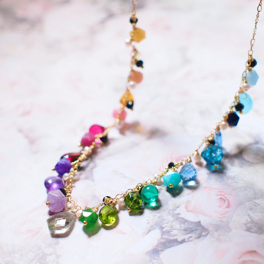 Ombre-style Dangling Stone Necklace // 14K Gold-filled // Fun & Sassy // Rainbow theme