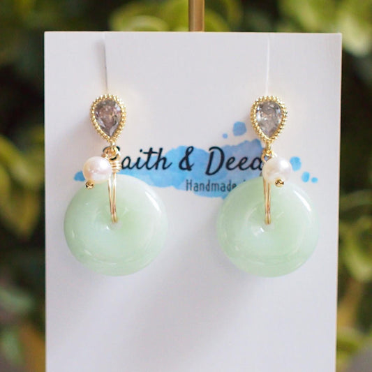 Type A Burmese Jade Donut Earrings // Fresh Water Pearls // 14K Gold-filled // Simple & Elegant