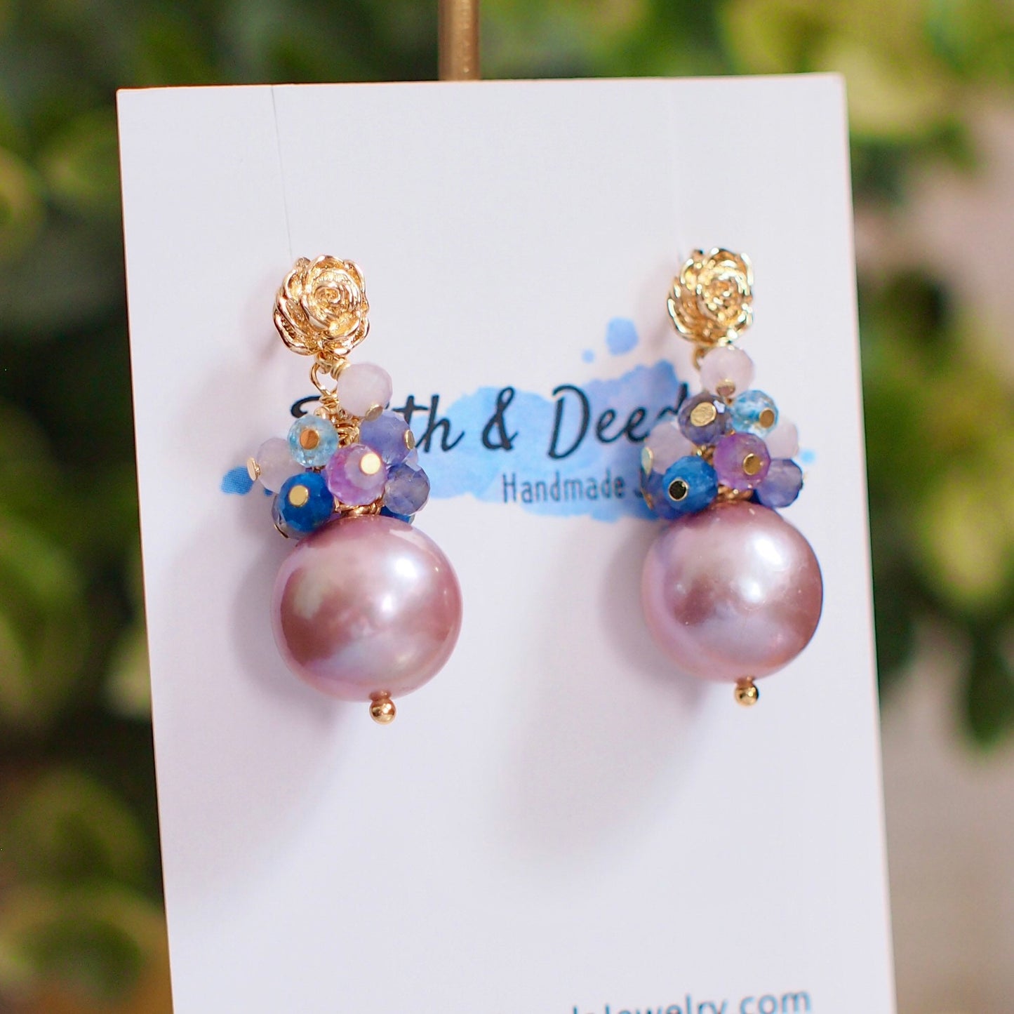 Purple Edison Pearl Earrings // Gem Cluster // 14K Gold-filled // Splendid & Gorgeous