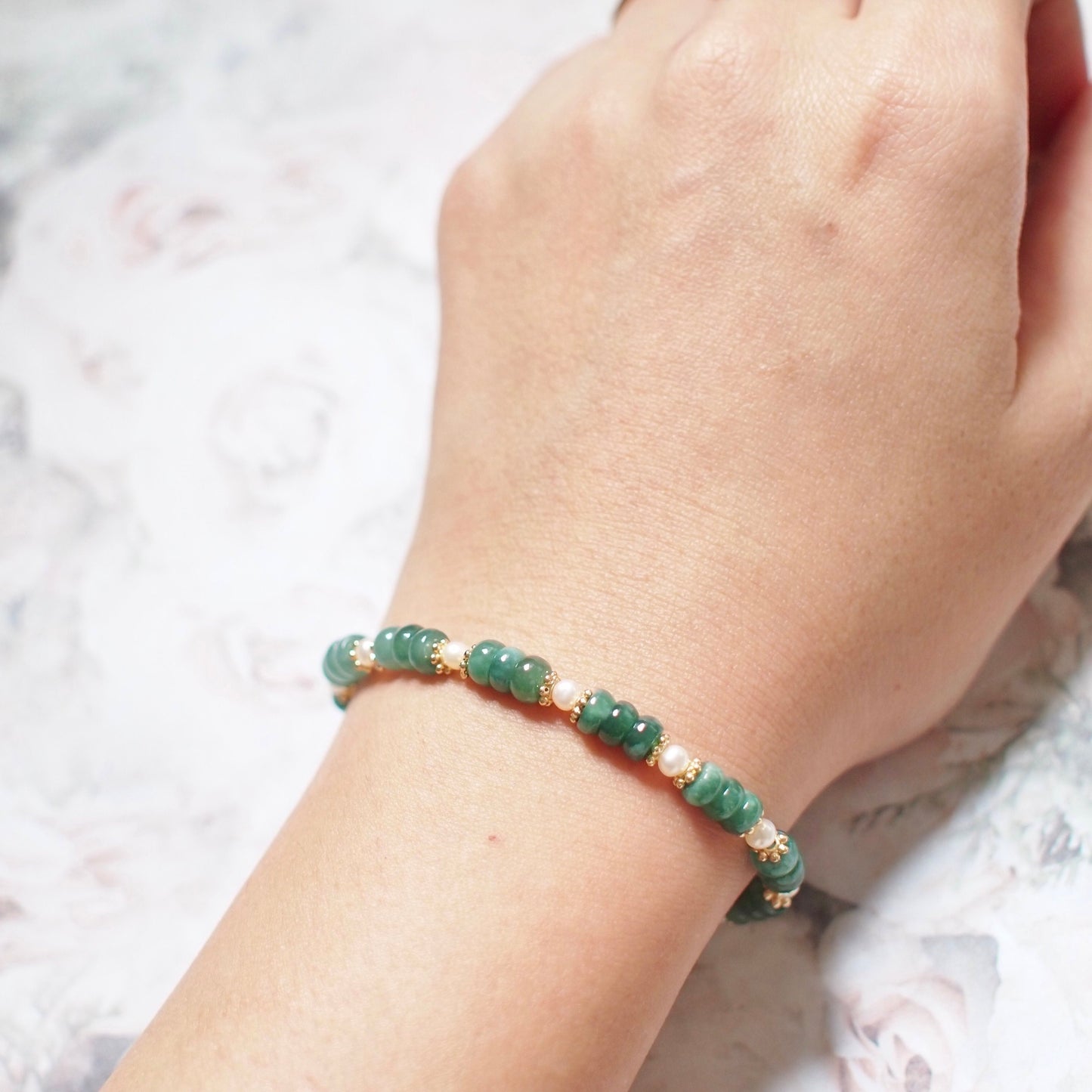 Type A Burmese Jade x Pearls Bracelet // Classic Style // 14K Gold-filled