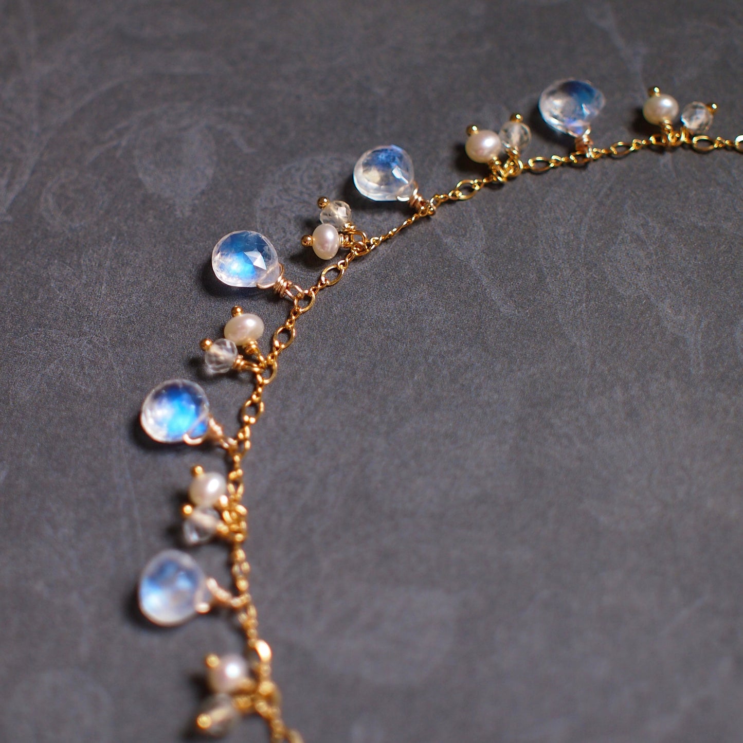Rainbow Moonstone Necklace // Pearls x Citrine Quartz // 14K Gold-filled // Dainty and Graceful