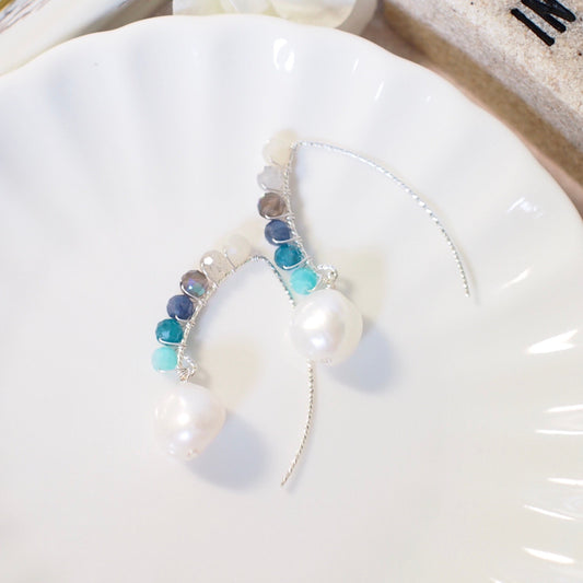 Baroque Pearls x Natural Gems Earrings // Chic & Sweet // 925 Sterling Silver // Wirewrapped