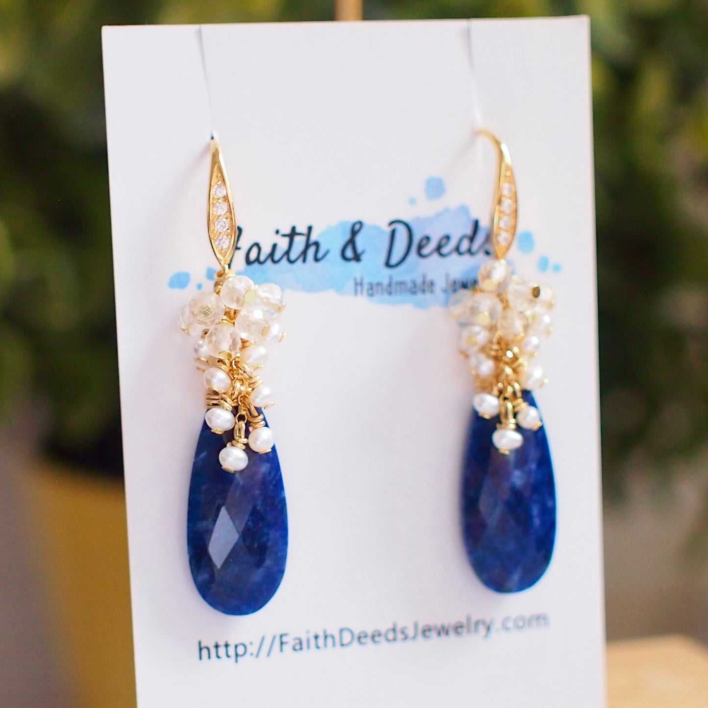 Sodalite Earrings // Statement Earrings // Gem Cluster // Pearls x Citrine Quartz // 14K Gold-filled // Elegant & Striking