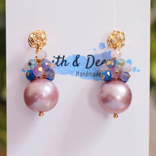Purple Edison Pearl Earrings // Gem Cluster // 14K Gold-filled // Splendid & Gorgeous