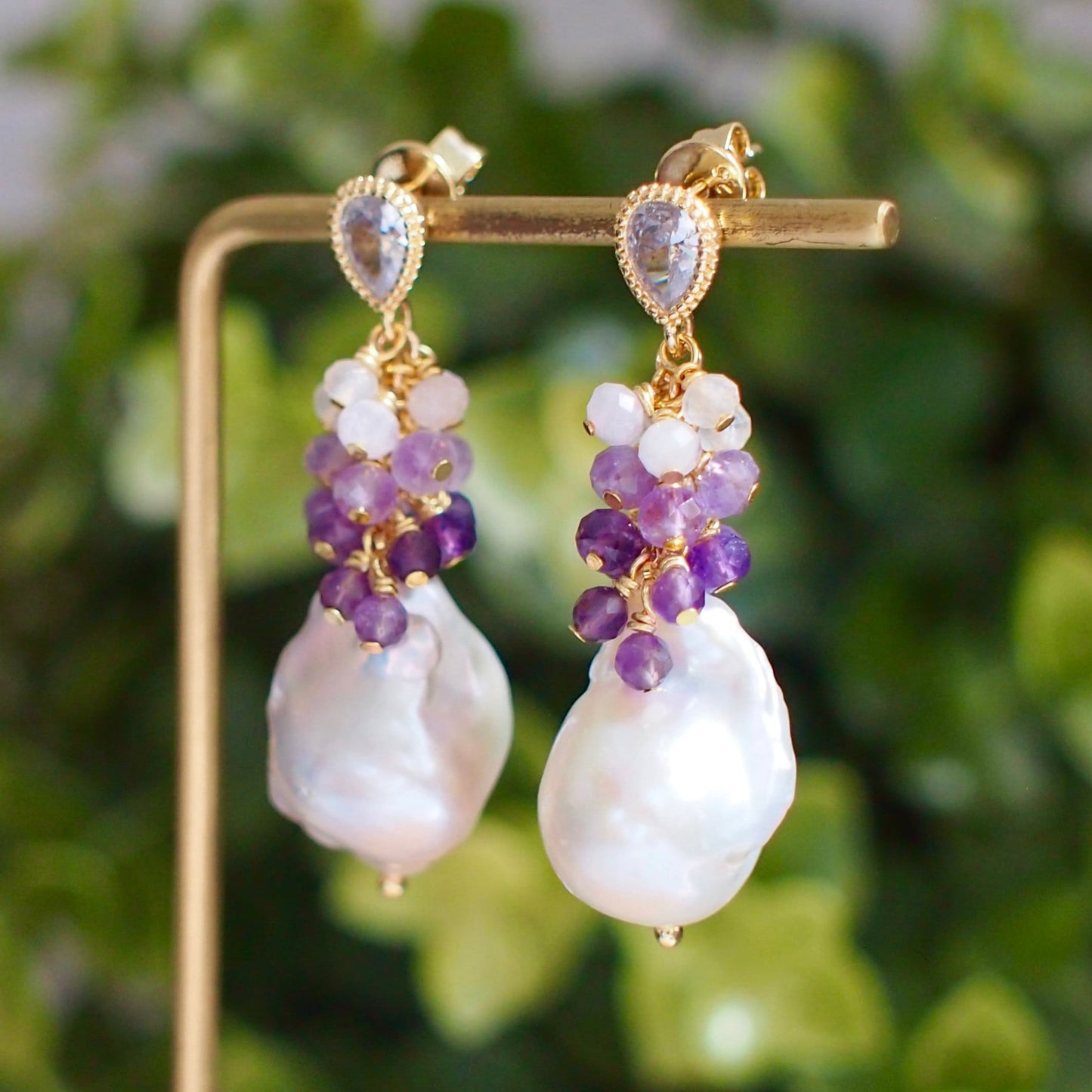 Baroque Pearl Earrings // Flameball Pearls // Amethyst x Moonstones // 14K Gold-filled // Elegant & Sexy
