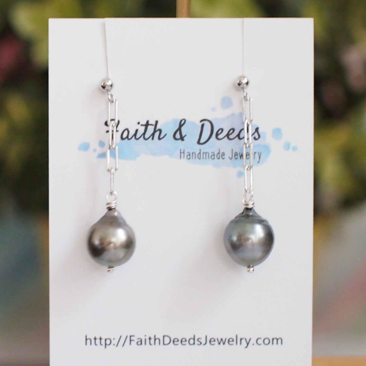 Tahitian Pearl Earrings // Platinum Gray // 925 Sterling Silver // 14K Gold-filled