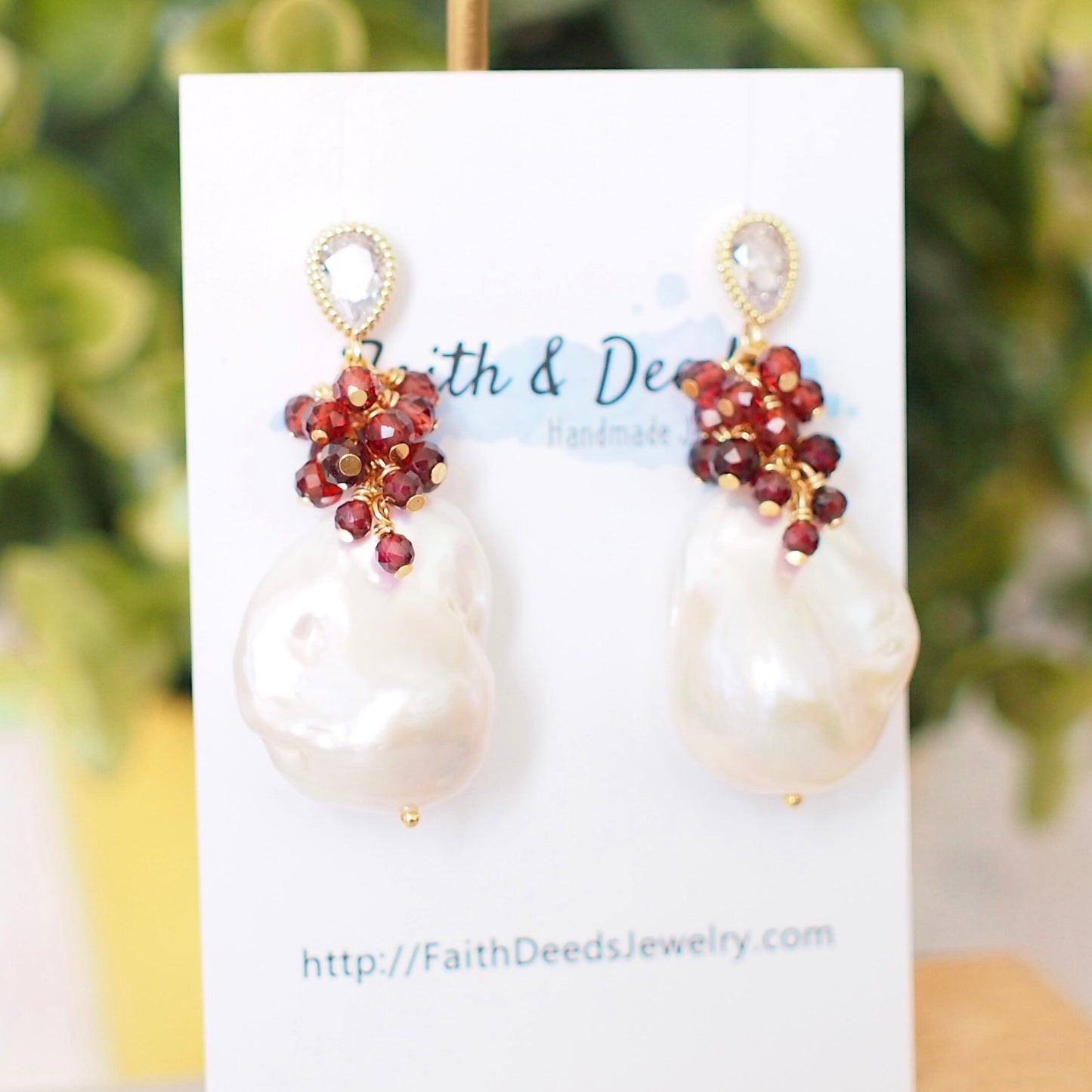 Baroque Pearl Earrings // Flameball Pearls // Garnet Cluster // 14K Gold-filled // Regal & Feminine