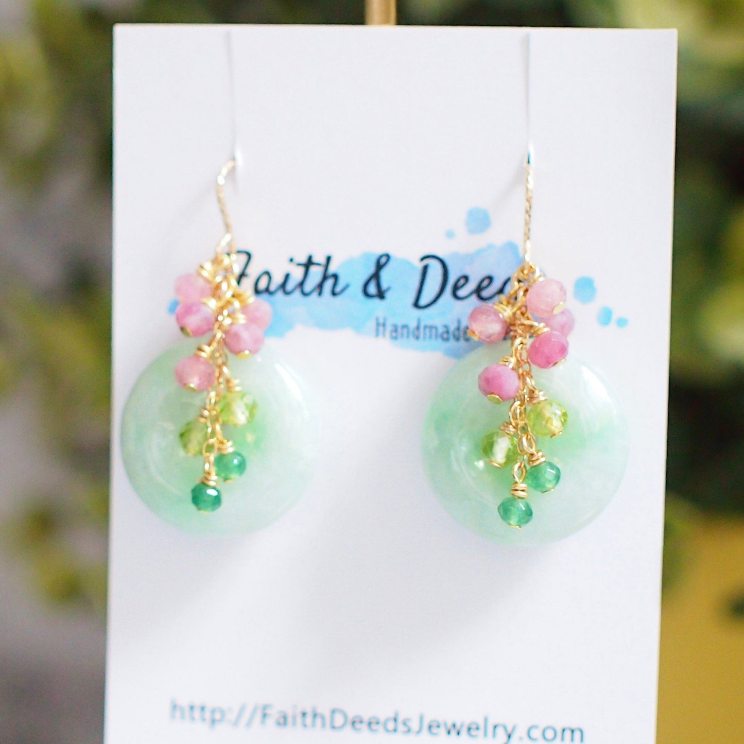 Type A Burmese Jade Donut Earrings // Gem Cluster // Pink Tourmaline x Peridot x Chalcedony // 14K Gold-filled // Feminine & Pretty