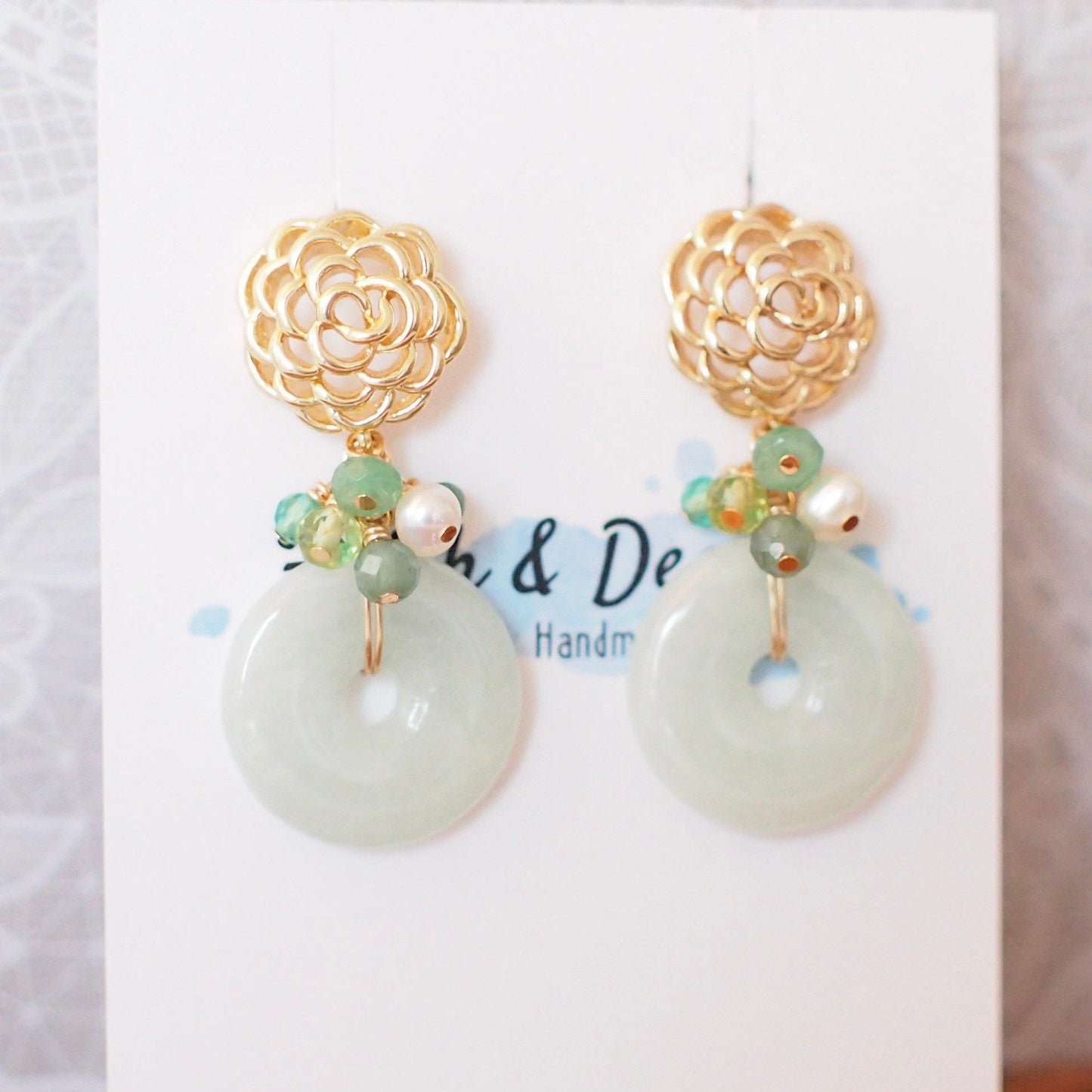 Type A Burmese Jade Donut Earrings // Green Gem Cluster // 14K Gold-filled // Unique & Elegant