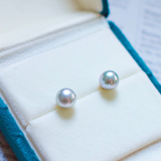 Pre-order: Akoya Silverish Gray Saltwater Pearls Ear Studs // 8mm // 18K Solid Yellow Gold