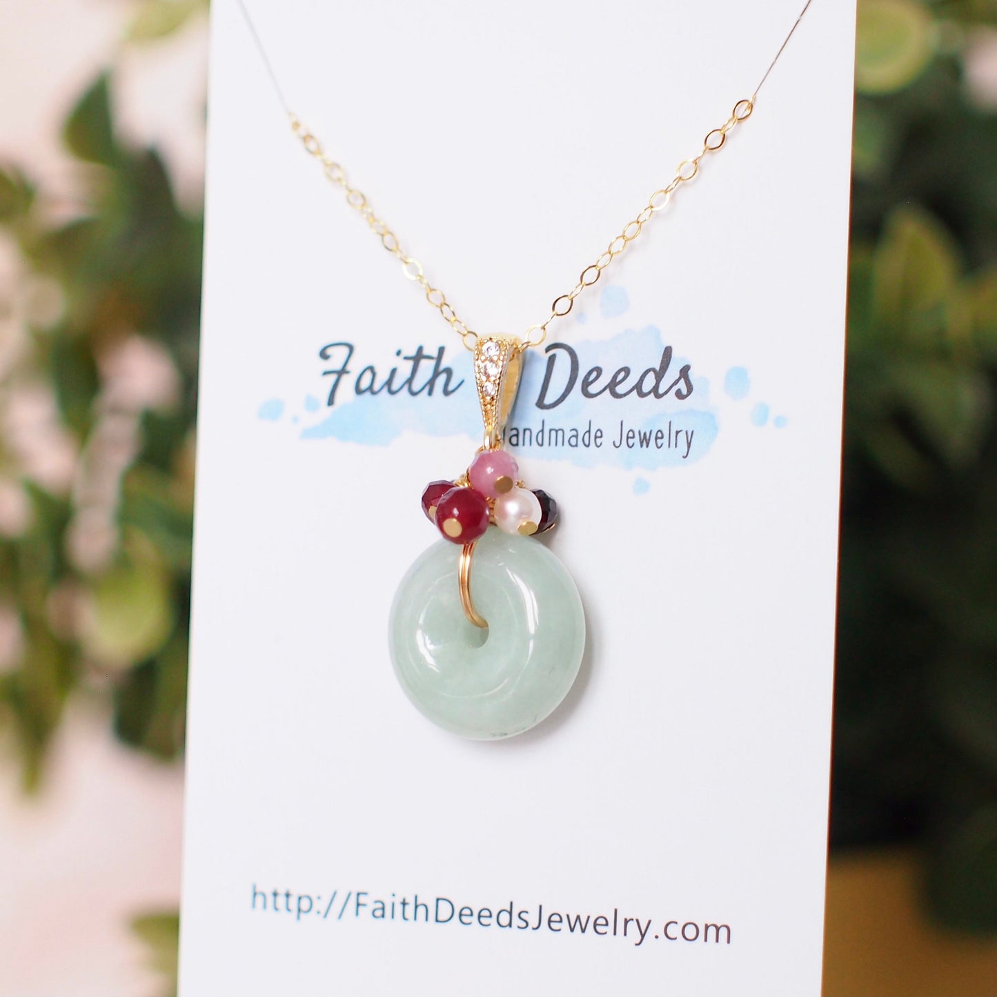 Type A Burmese Jade Donut Pendant // Red Gem Cluster // 14K Gold-filled // Classy & Timeless