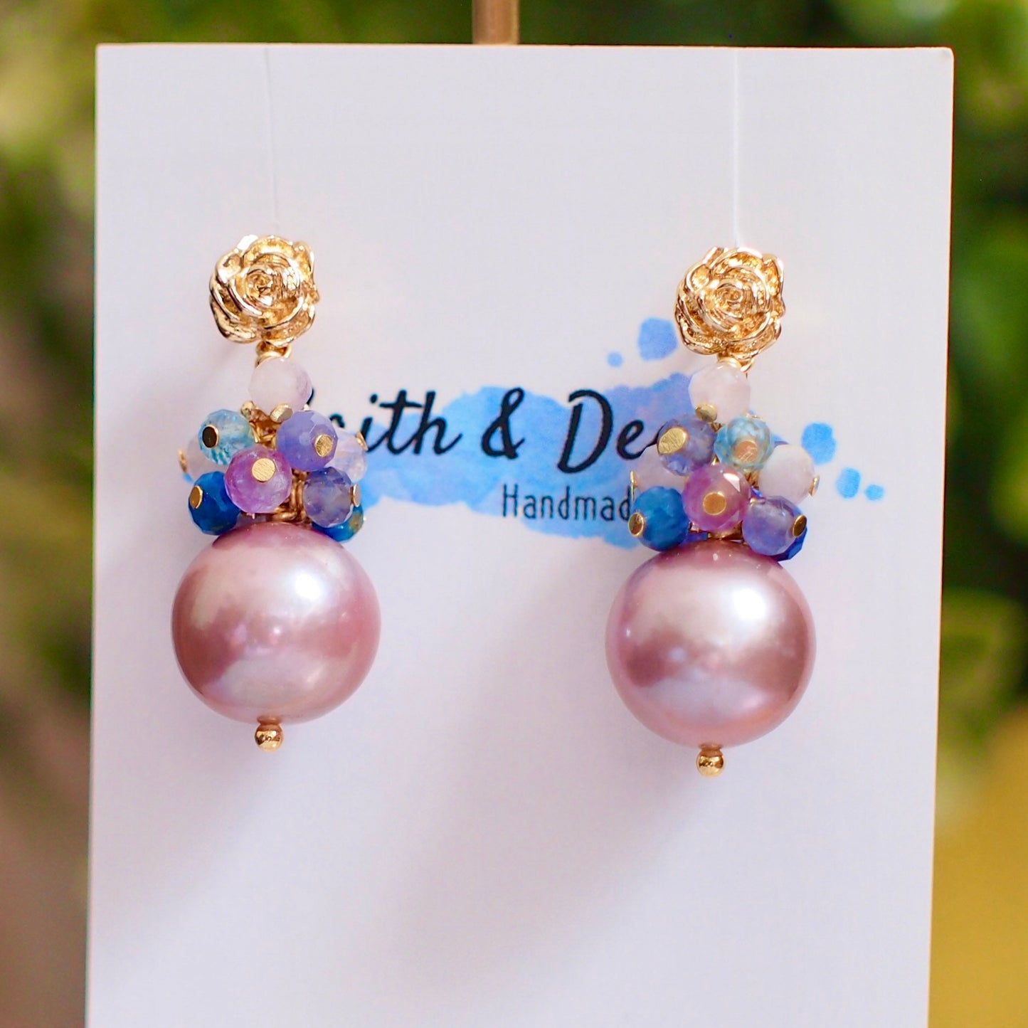 Purple Edison Pearl Earrings // Gem Cluster // 14K Gold-filled // Splendid & Gorgeous