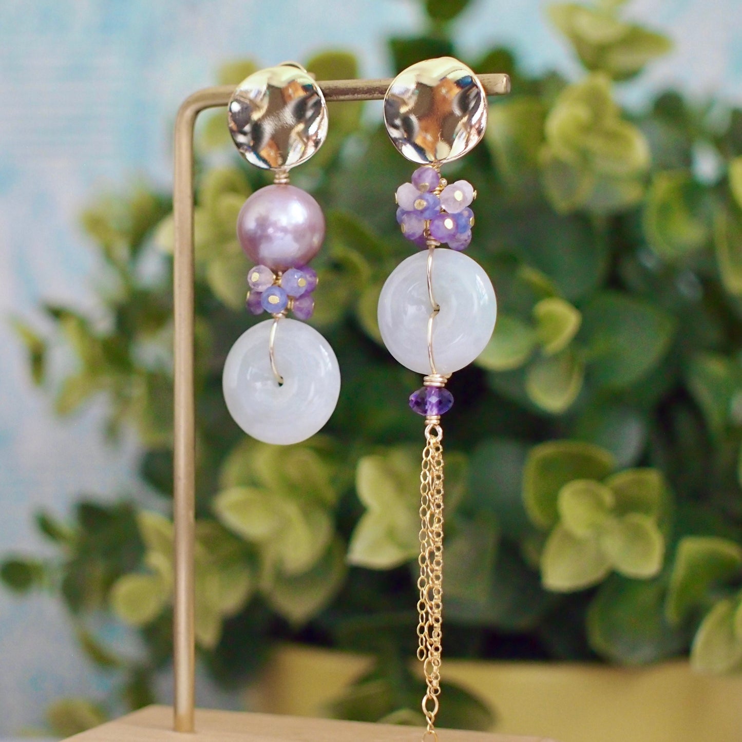 Type A Burmese Jade Donut Earrings // Edison Pearl // Asymmetrical // 14K Gold-filled // One of a Kind