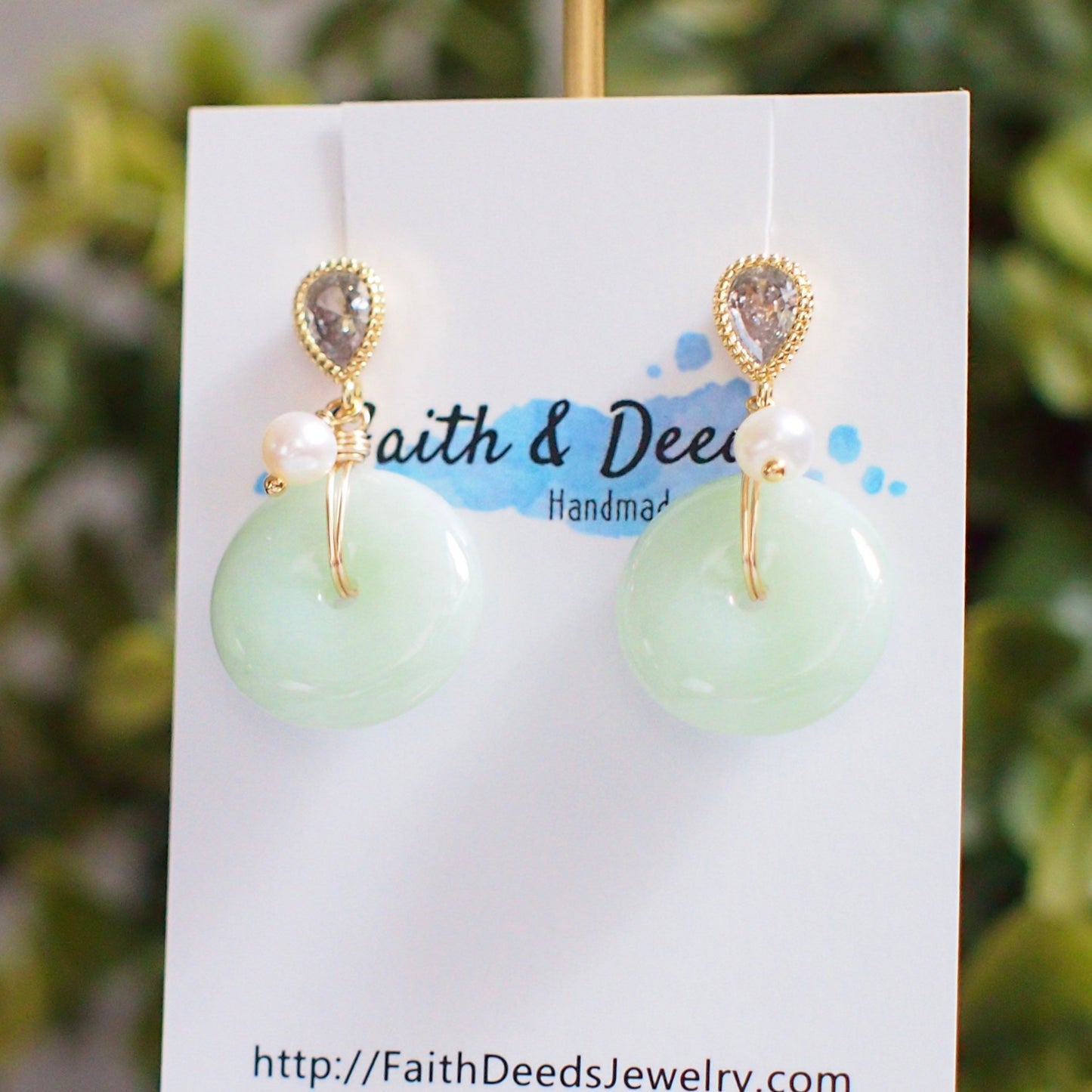 Type A Burmese Jade Donut Earrings // Fresh Water Pearls // 14K Gold-filled // Simple & Elegant