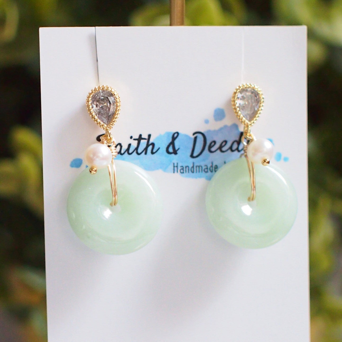 Type A Burmese Jade Donut Earrings // Fresh Water Pearls // 14K Gold-filled // Simple & Elegant