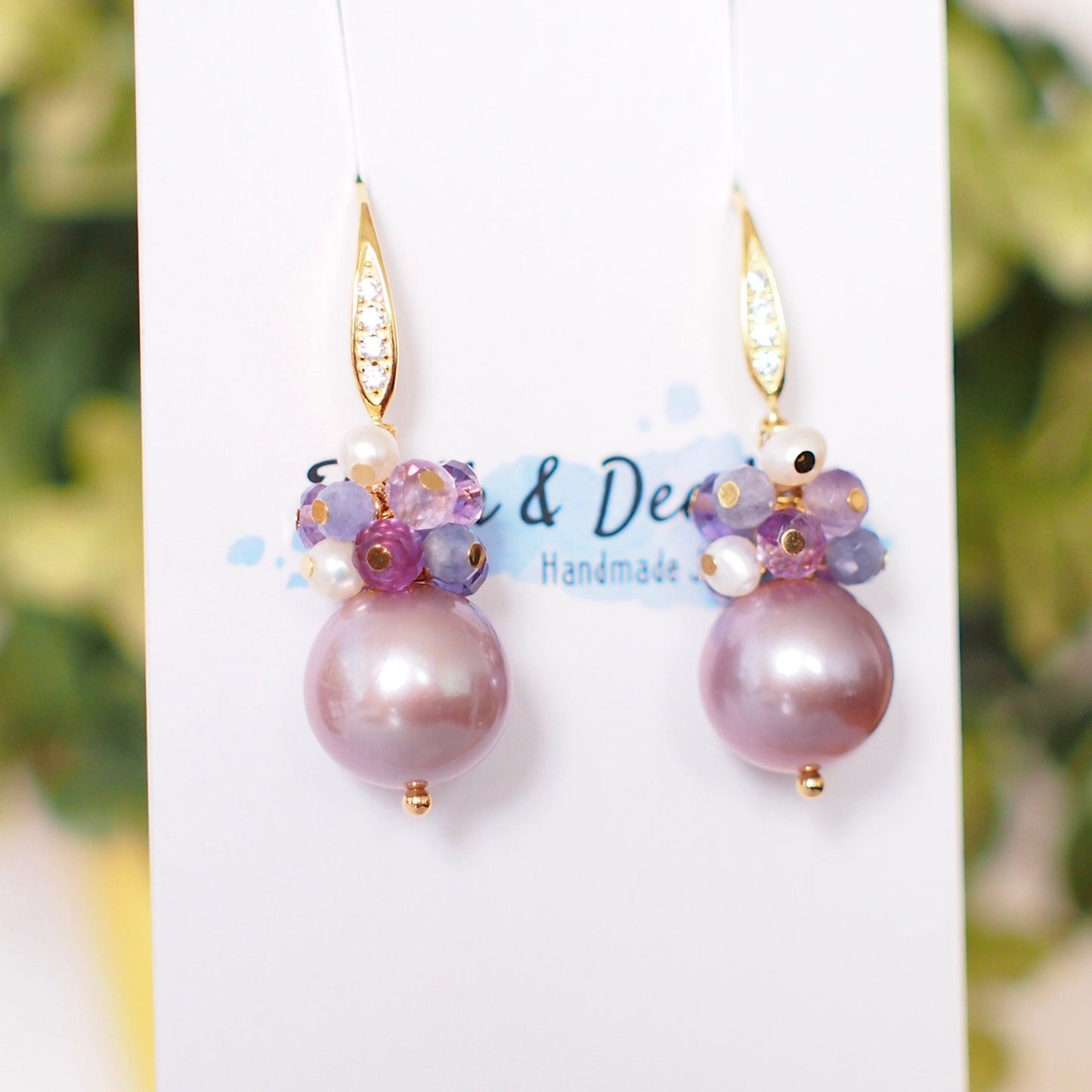 Purple Edison Pearl Earrings // Gem Cluster // Amethyst x Tanzanite x Pearls // 14K Gold-filled // Dreamy and Romantic